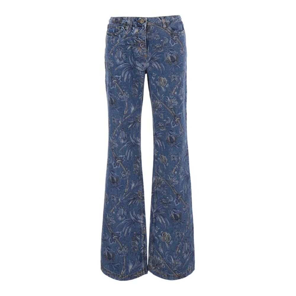 Etro Women Multicolor Flared Jeans With All-Over Print In Denim For Women